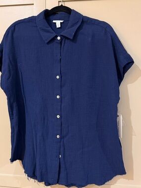 Textured Navy Button-Up Shirt